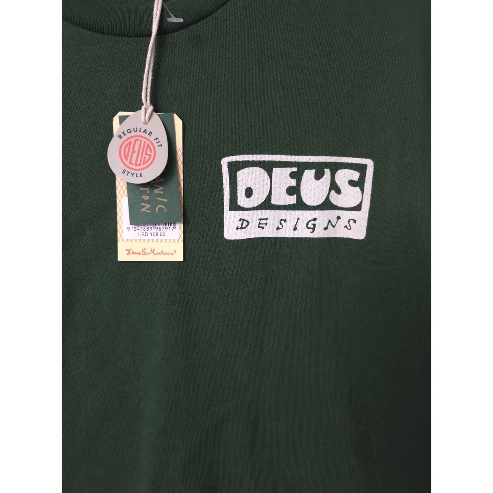 Deus Design Regular Fit Style Organic Cotton Hillside Green Size M Crew Sweater - Picture 6 of 8